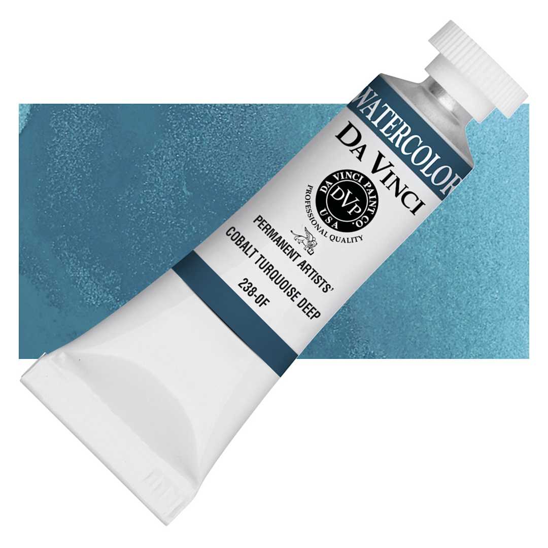 Open in modal - Da Vinci Artists' Permanent Watercolor - Cobalt Turquoise Deep, 15 ml tube and swatch