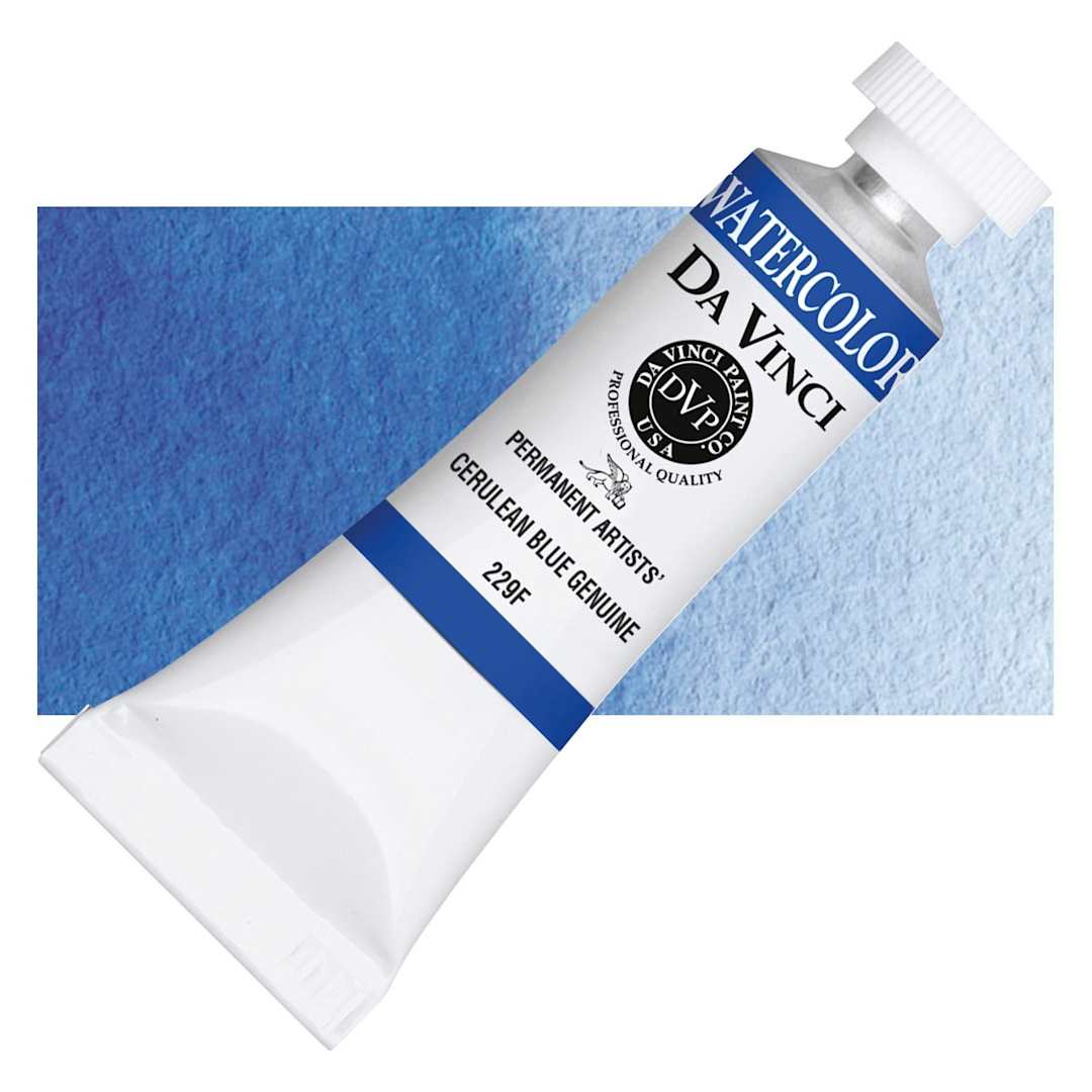 Open in modal - Da Vinci Artists' Permanent Watercolor - Cerulean Blue Genuine (CL), 15 ml tube and swatch