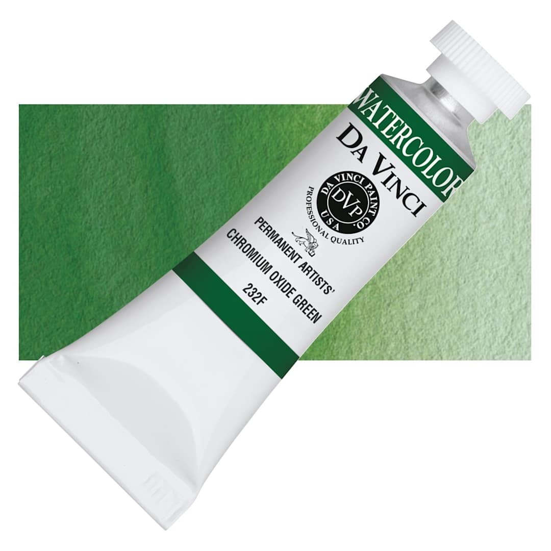 Open in modal - Da Vinci Artists' Permanent Watercolor - Chromium Oxide Green (CL), 15 ml tube and swatch