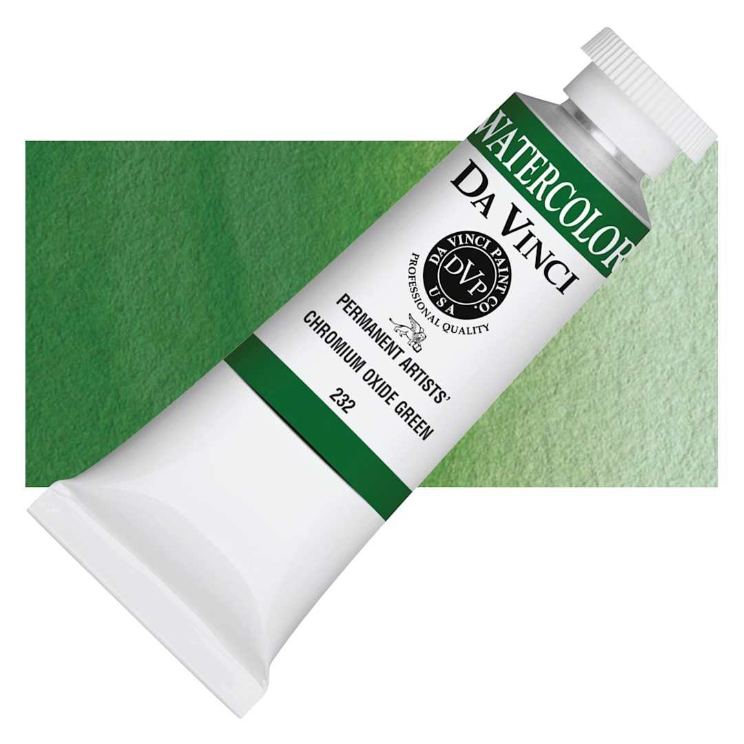 Open in modal - Da Vinci Artists' Permanent Watercolor - Chromium Oxide Green, 37 ml tube and swatch