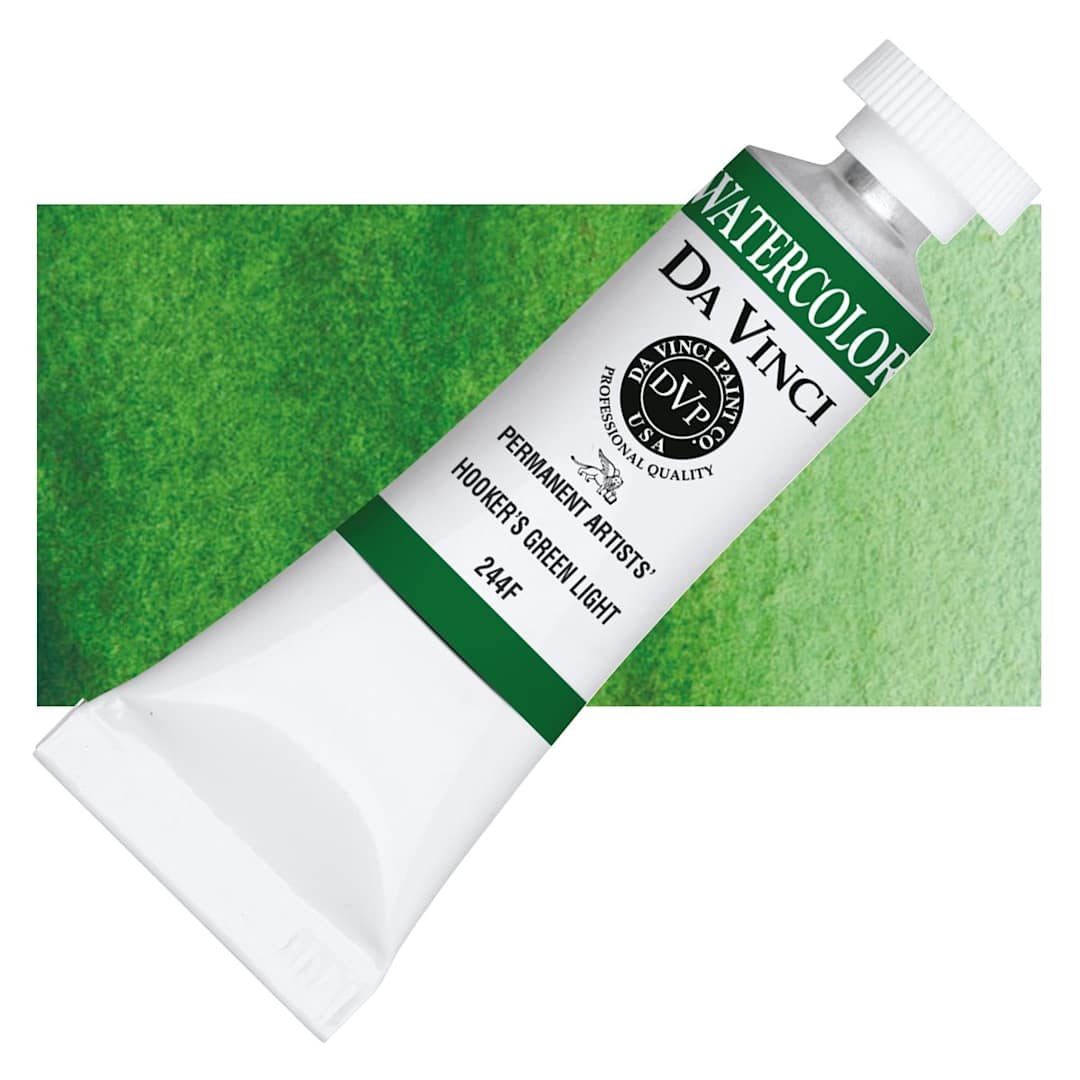 Open in modal - Da Vinci Artists' Permanent Watercolor - Hooker's Green Light, 15 ml tube and swatch