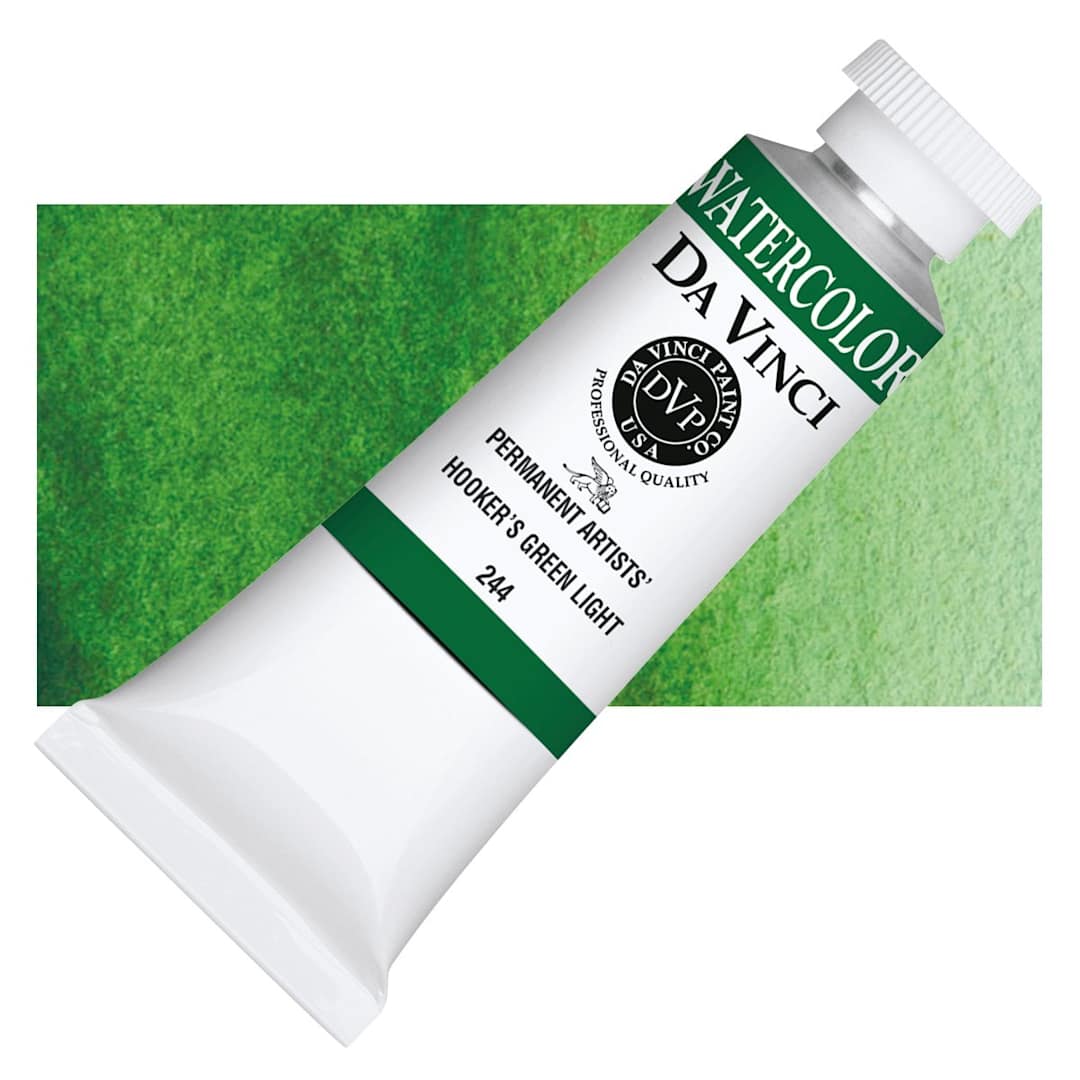 Open in modal - Da Vinci Artists' Permanent Watercolor - Hooker's Green Light, 37 ml tube and swatch