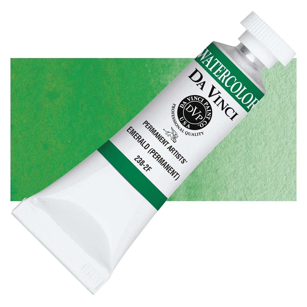 Open in modal - Da Vinci Artists' Permanent Watercolor - Emerald (Permanent), 15 ml tube and swatch