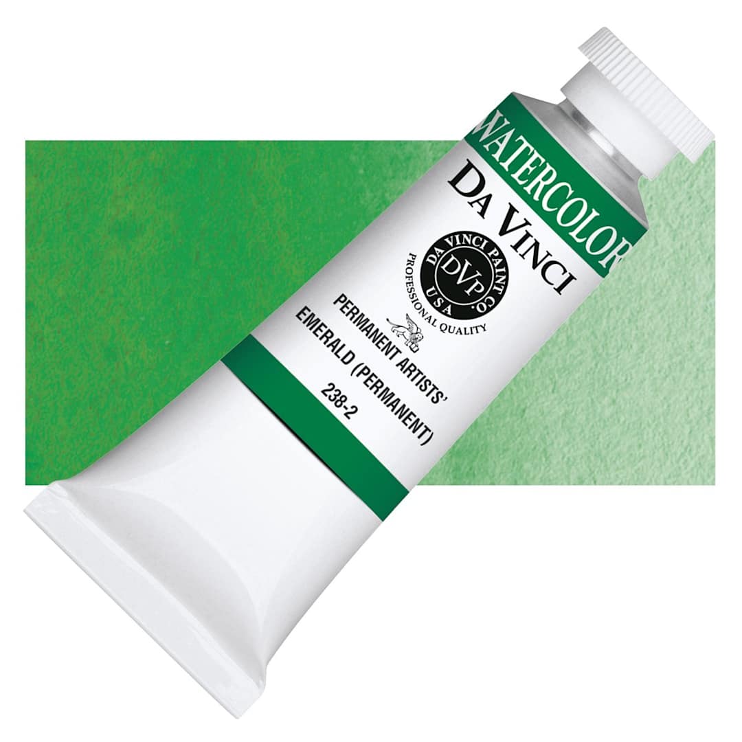 Open in modal - Da Vinci Artists' Permanent Watercolor - Emerald (Permanent), 37 ml tube and swatch