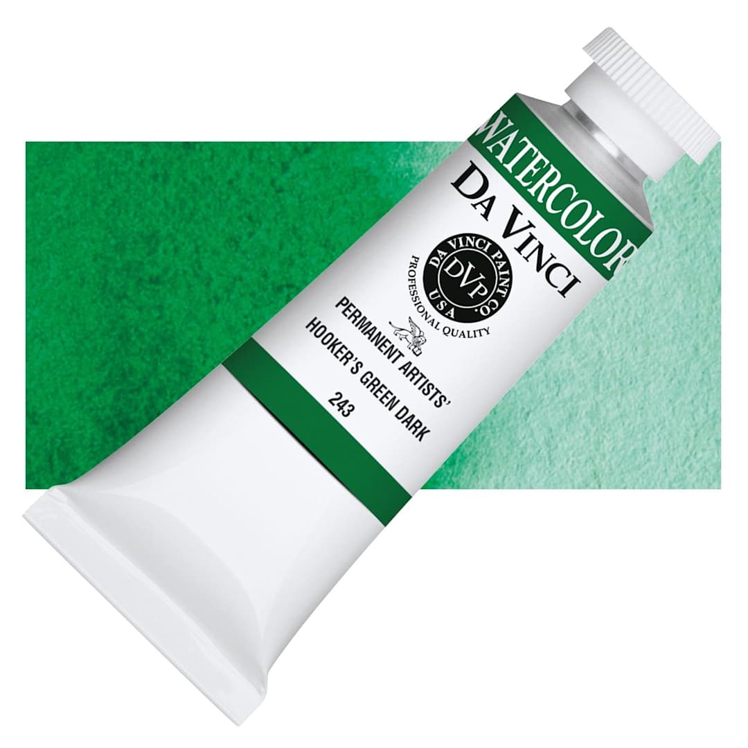 Open in modal - Da Vinci Artists' Permanent Watercolor - Hooker's Green Dark, 37 ml tube and swatch