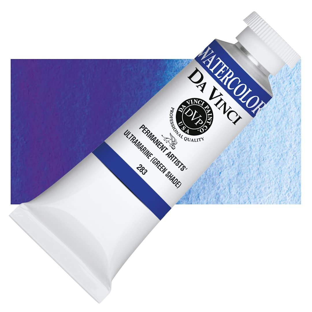 Open in modal - Da Vinci Artists' Permanent Watercolor - Ultramarine (Green Shade), 37 ml tube and swatch