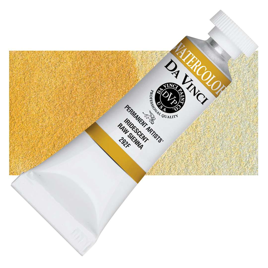 Open in modal - Da Vinci Artists' Permanent Watercolor - Iridescent Raw Sienna, 15 ml tube and swatch