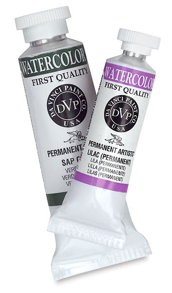 Open in modal - Da Vinci Artists' Permanent Watercolor Tubes - 37 ml Sap Green and 15 ml Lilac Tubes upright