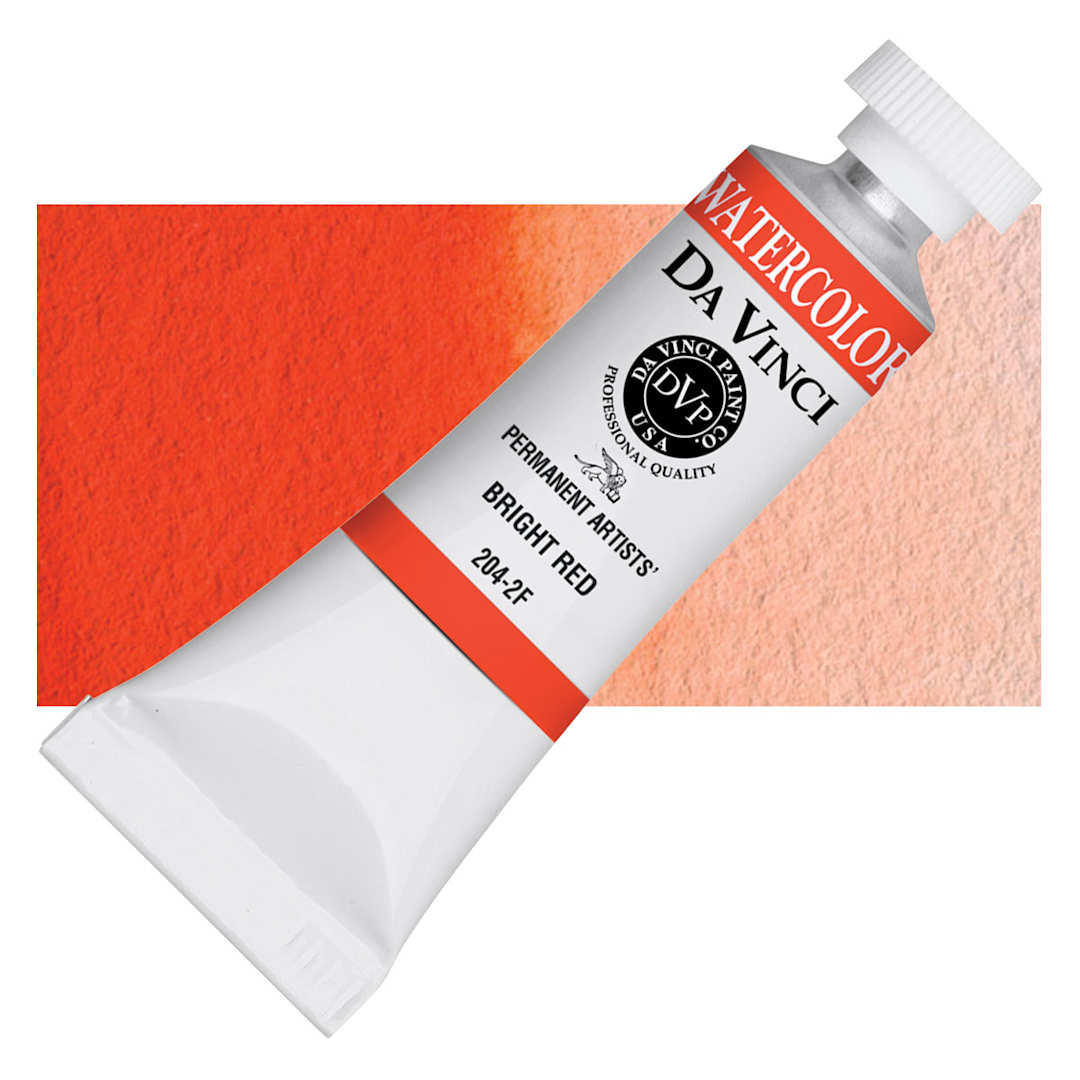 Open in modal - Da Vinci Artists' Permanent Watercolor - Bright Red, 15 ml tube and swatch
