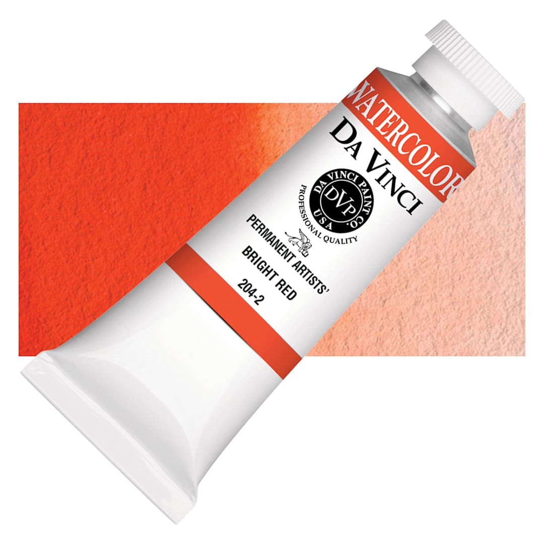 Open in modal - Da Vinci Artists' Permanent Watercolor - Bright Red, 37 ml tube and swatch