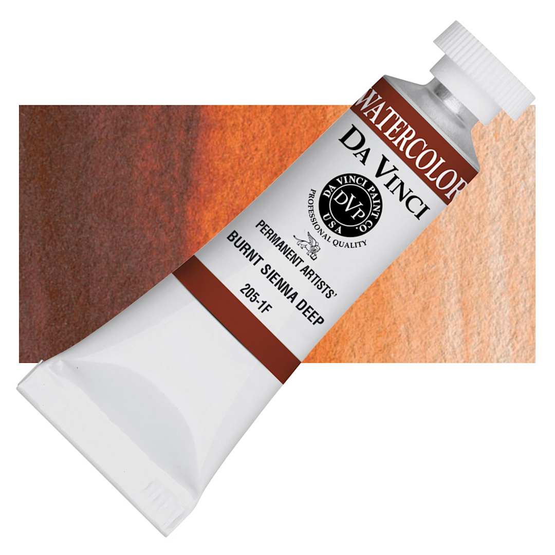 Open in modal - Da Vinci Artists' Permanent Watercolor - Burnt Sienna Deep, 15 ml tube and swatch