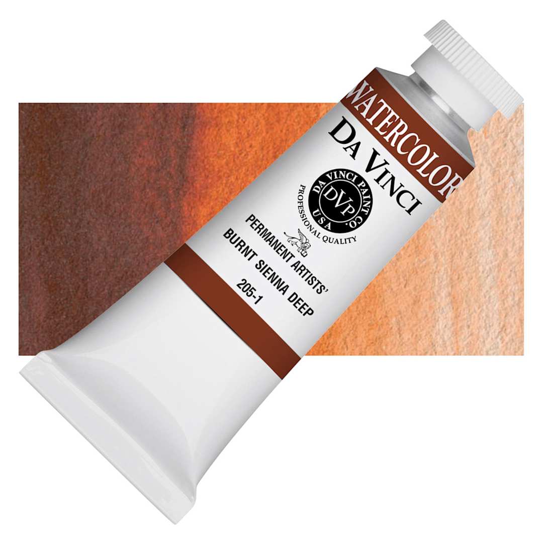 Open in modal - Da Vinci Artists' Permanent Watercolor - Burnt Sienna Deep, 37 ml tube and swatch