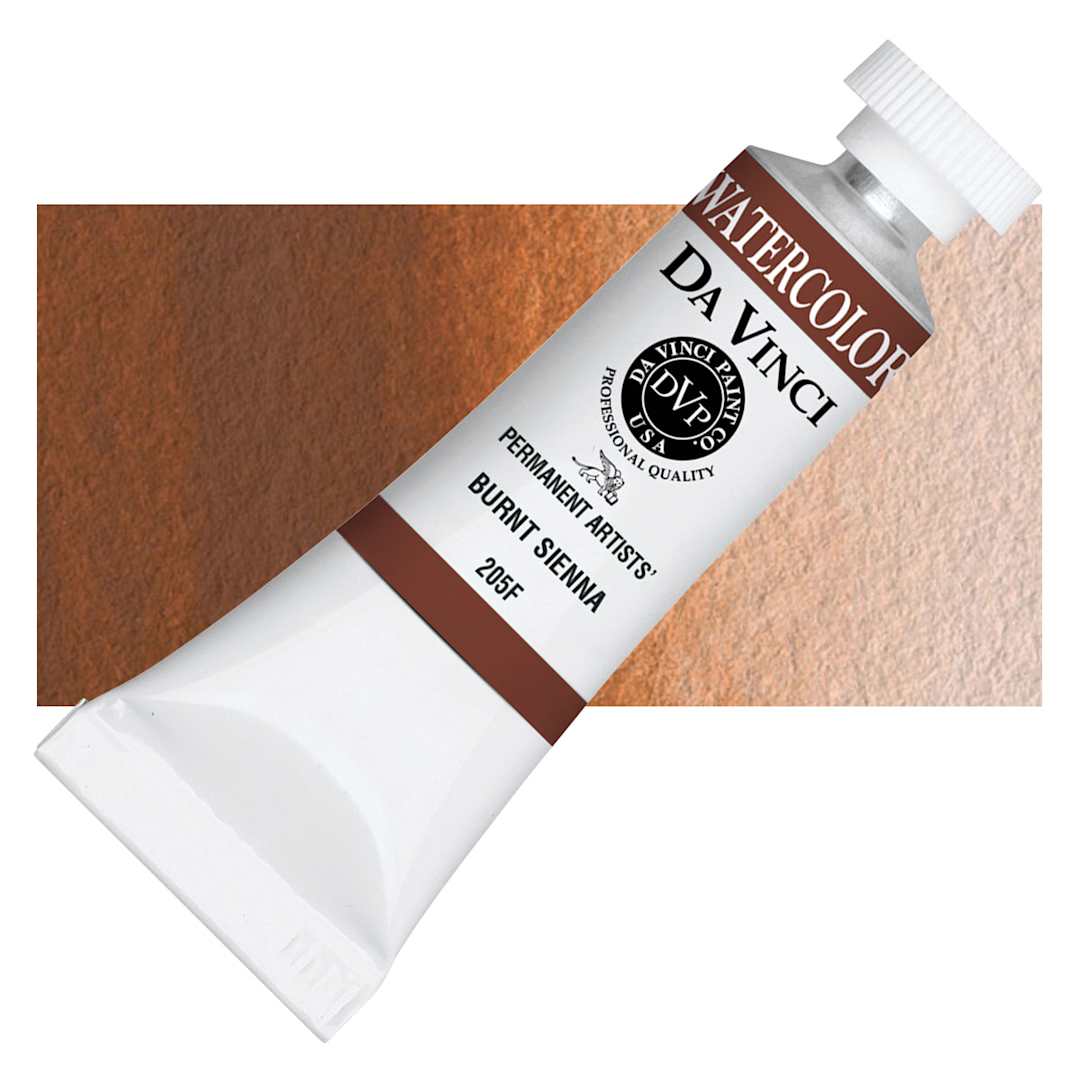 Open in modal - Da Vinci Artists' Permanent Watercolor - Burnt Sienna, 15 ml tube and swatch