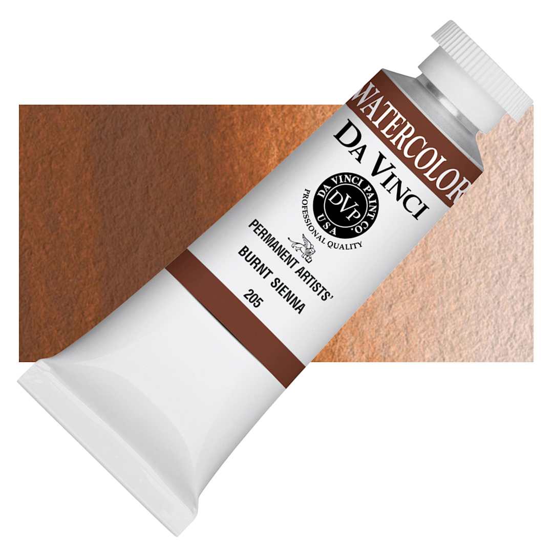 Open in modal - Da Vinci Artists' Permanent Watercolor - Burnt Sienna, 37 ml tube and swatch