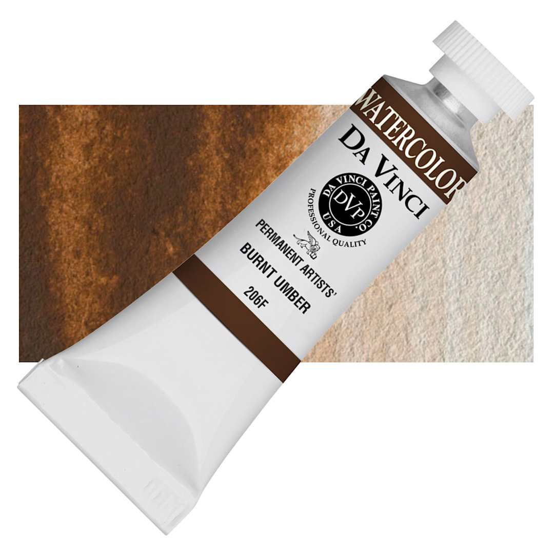 Open in modal - Da Vinci Artists' Permanent Watercolor - Burnt Umber, 15 ml tube and swatch