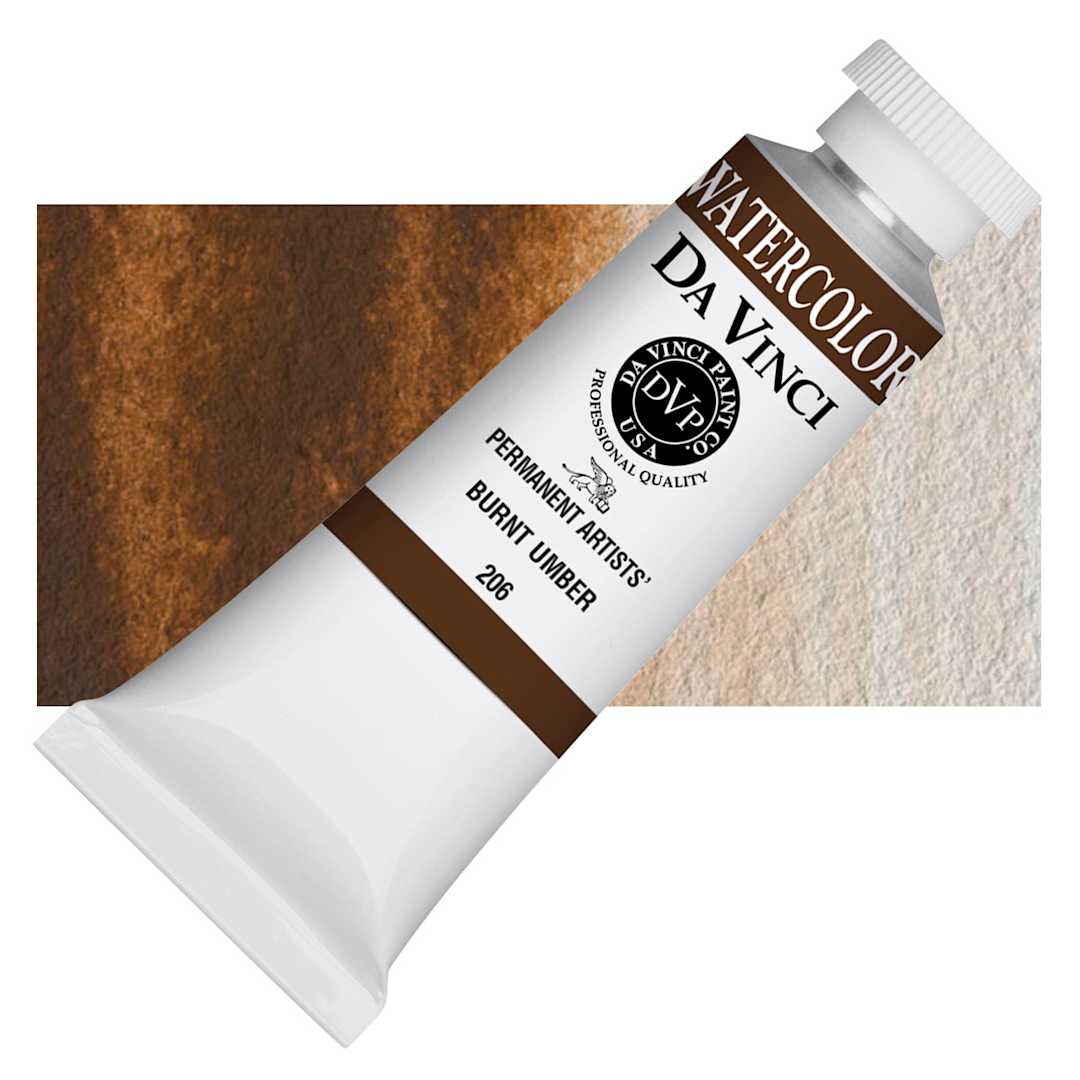 Open in modal - Da Vinci Artists' Permanent Watercolor - Burnt Umber, 37 ml tube and swatch