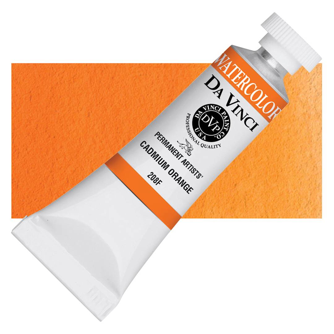 Open in modal - Da Vinci Artists' Permanent Watercolor - Cadmium Orange (CL), 15 ml tube and swatch