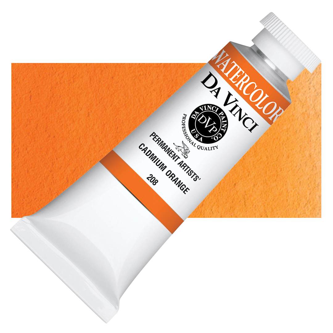 Open in modal - Da Vinci Artists' Permanent Watercolor - Cadmium Orange, 37 ml tube and swatch