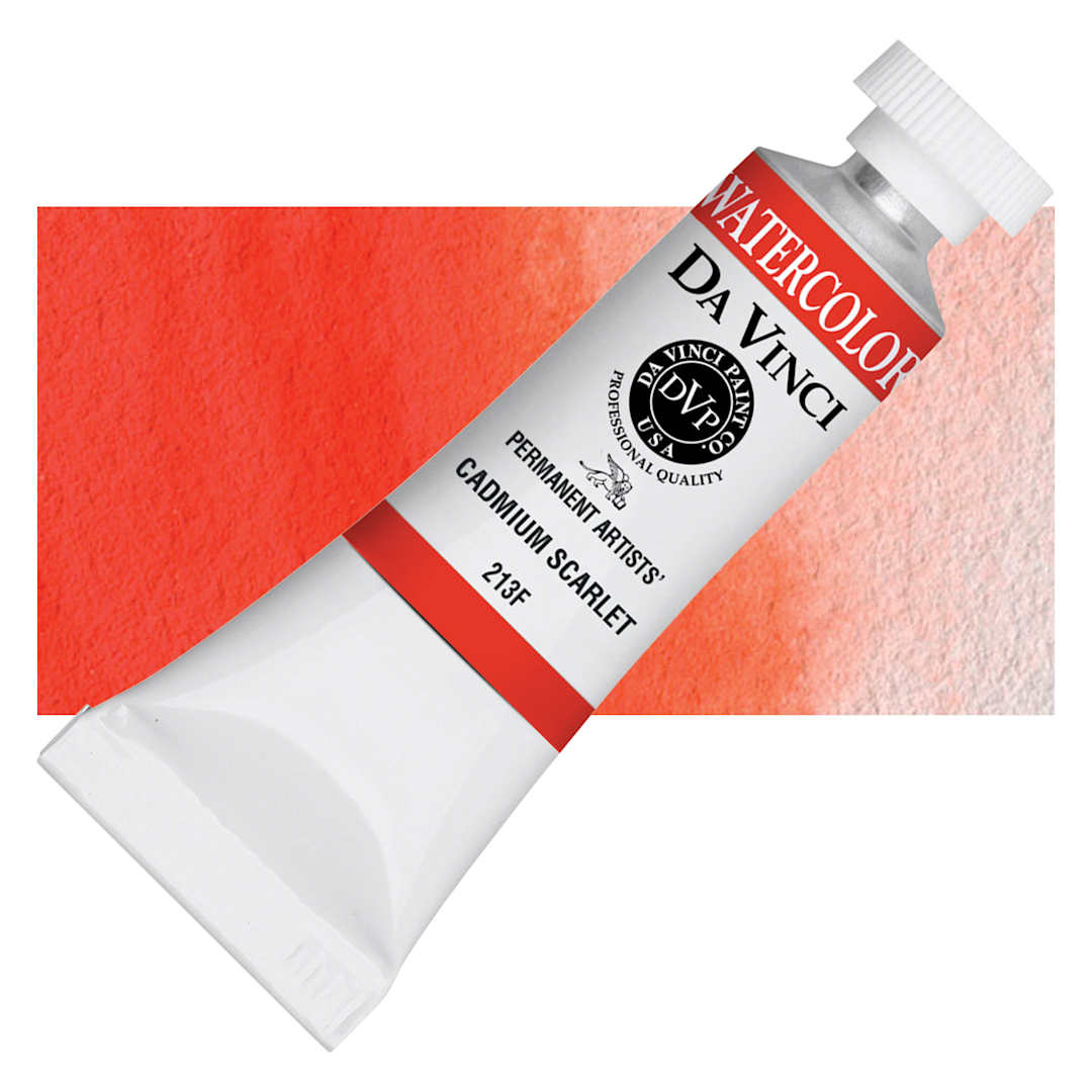 Open in modal - Da Vinci Artists' Permanent Watercolor - Cadmium Scarlet, 15 ml tube and swatch