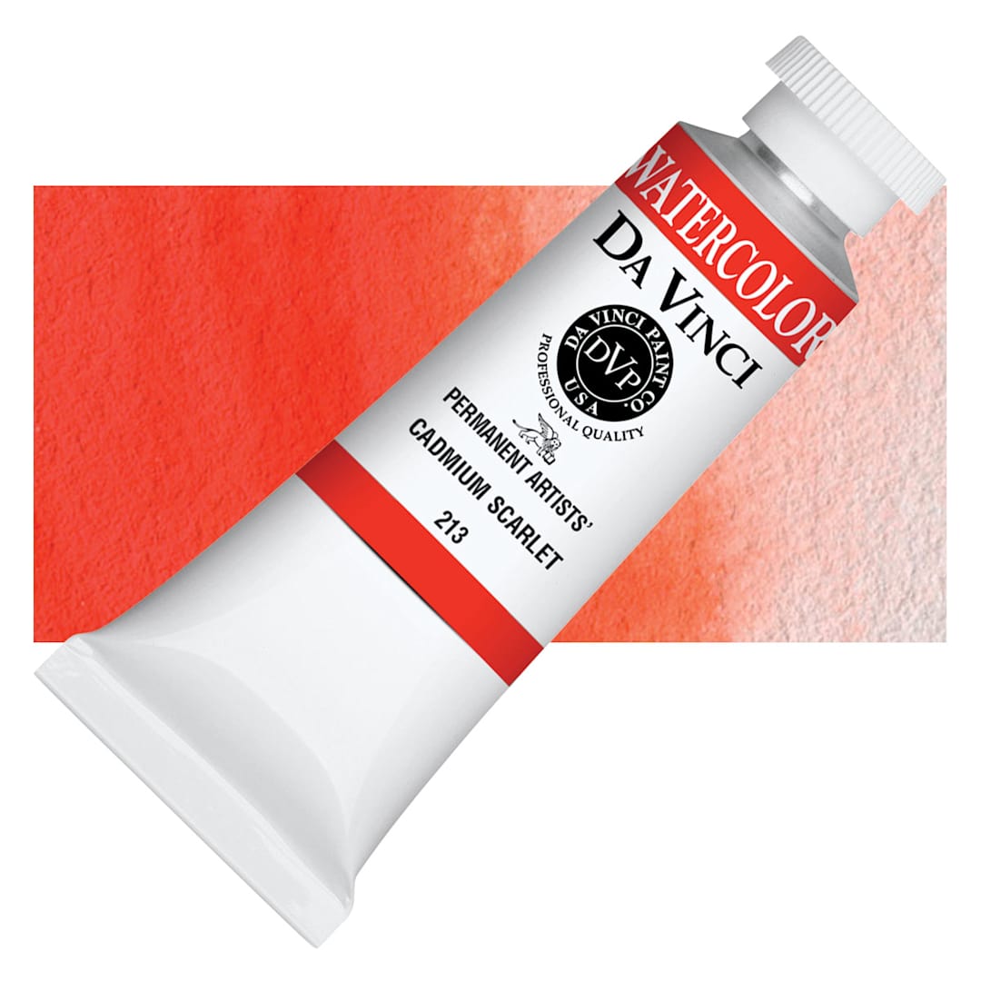 Open in modal - Da Vinci Artists' Permanent Watercolor - Cadmium Scarlet, 37 ml tube and swatch