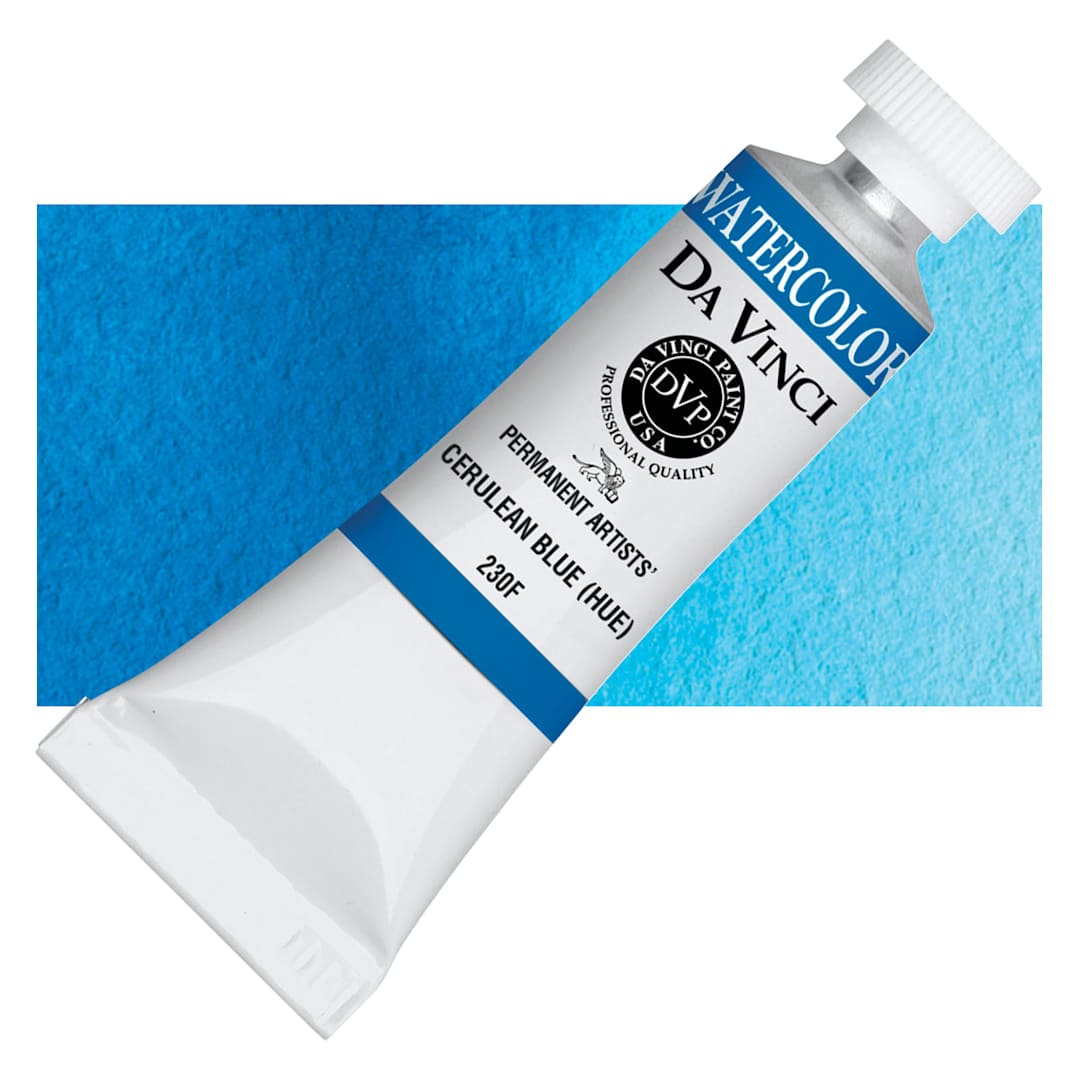 Open in modal - Da Vinci Artists' Permanent Watercolor - Cerulean Blue Hue, 15 ml tube and swatch