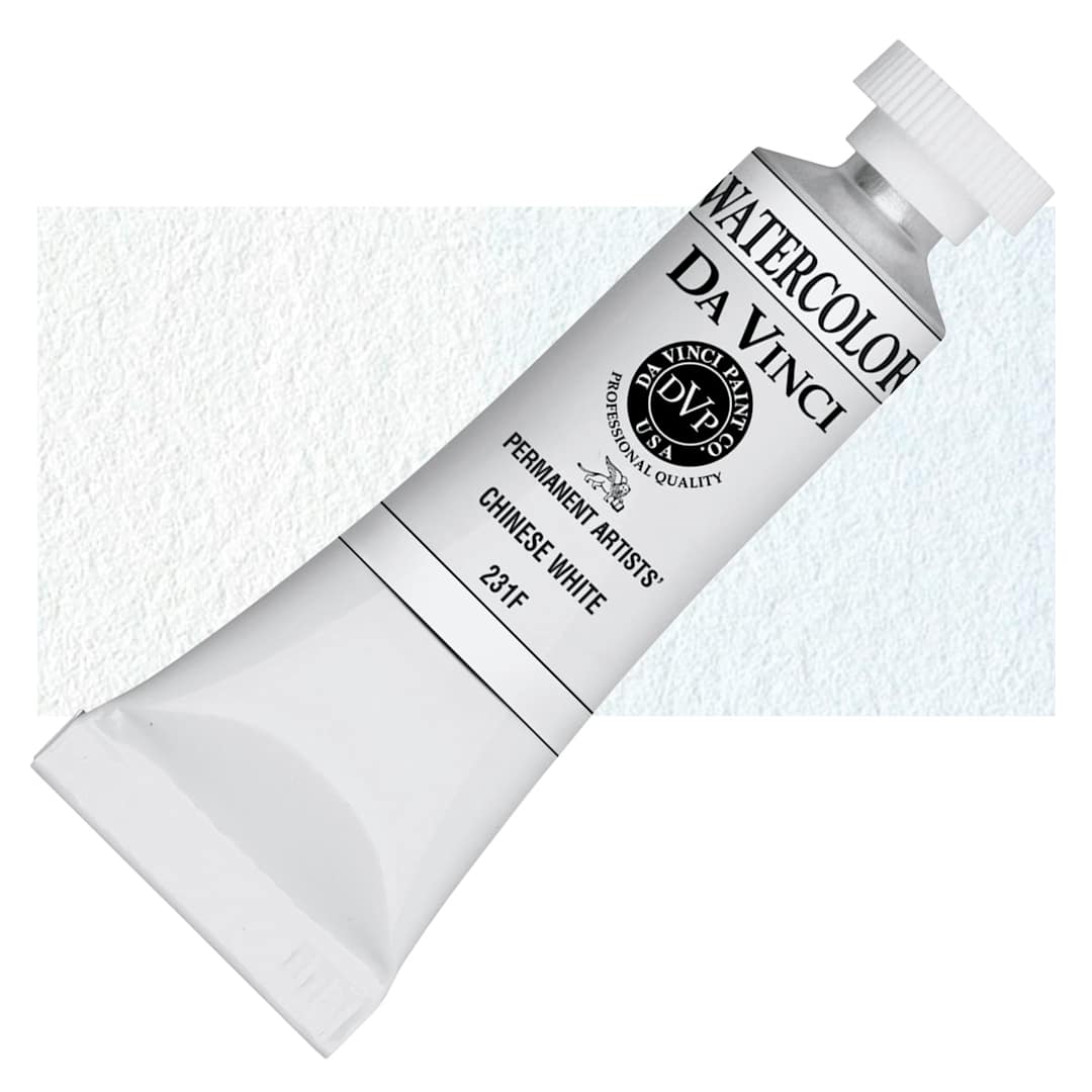 Open in modal - Da Vinci Artists' Permanent Watercolor - Chinese White (CL), 15 ml tube and swatch