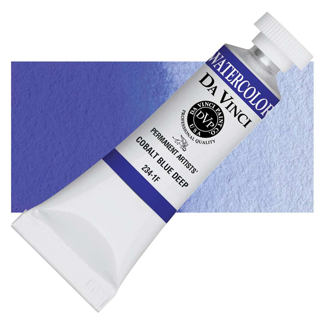 Open in modal - Da Vinci Artists' Permanent Watercolor - Cobalt Blue Deep, 15 ml tube and swatch