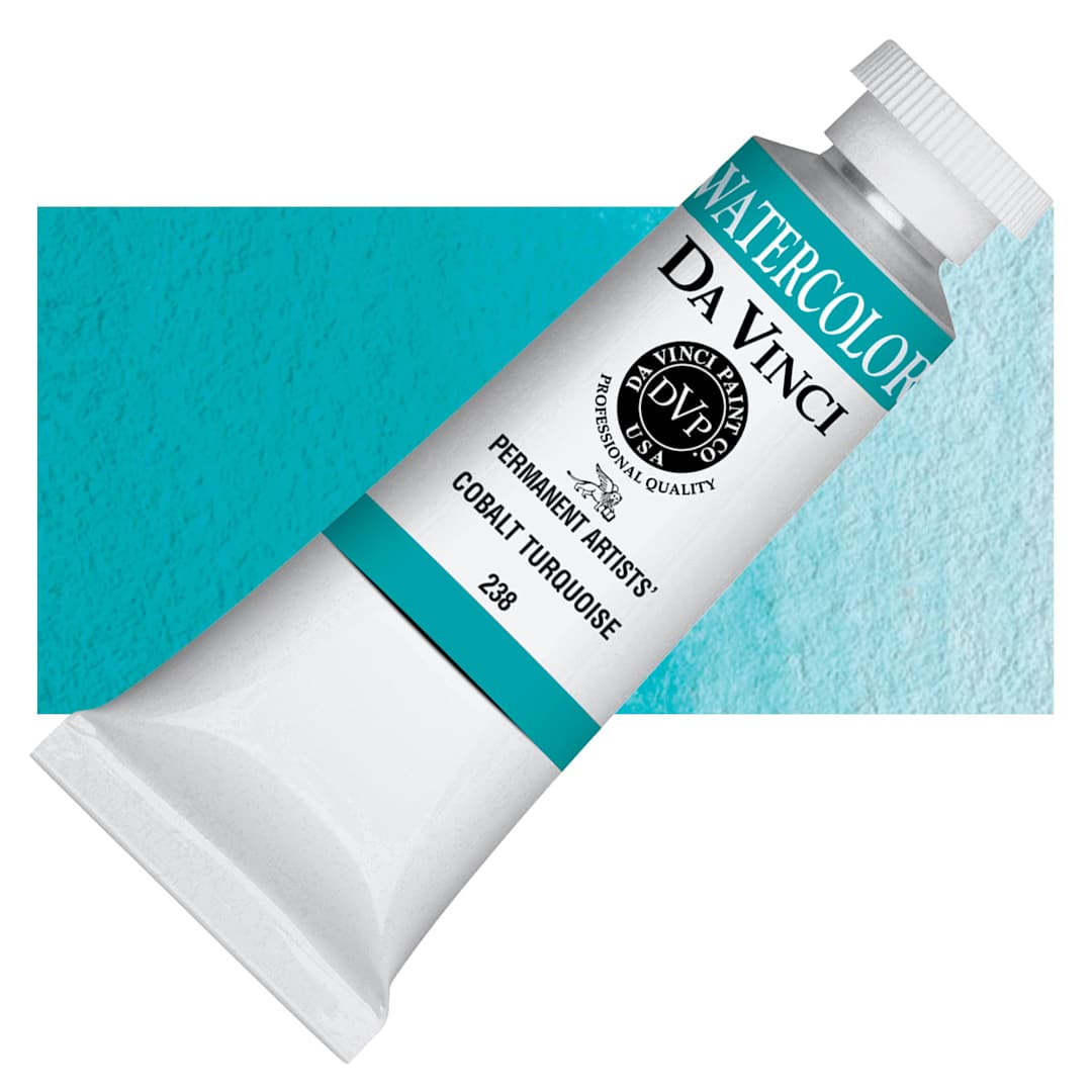 Open in modal - Da Vinci Artists' Permanent Watercolor - Cobalt Turquoise, 37 ml tube and swatch