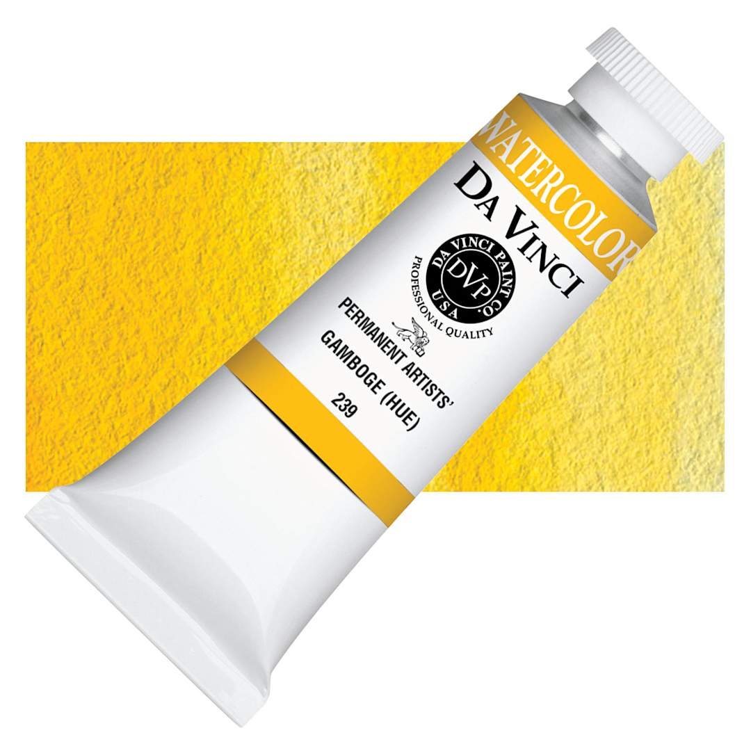 Open in modal - Da Vinci Artists' Permanent Watercolor - Gamboge Hue, 37 ml tube and swatch