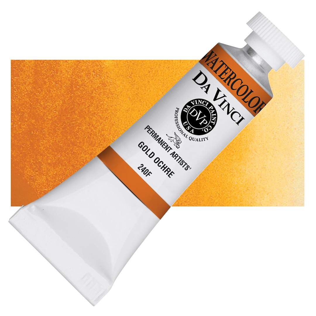 Open in modal - Da Vinci Artists' Permanent Watercolor - Gold Ochre, 15 ml tube and swatch