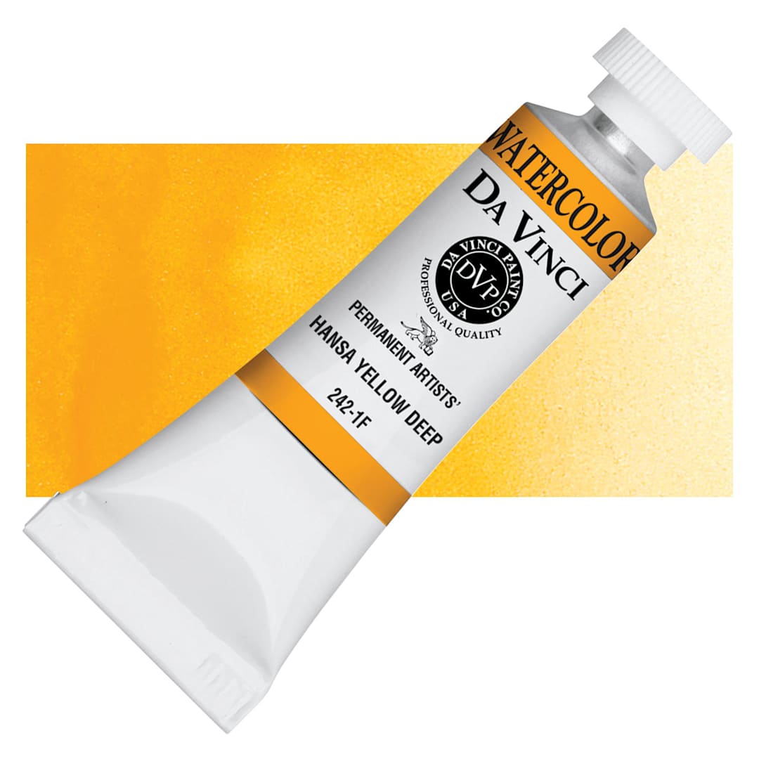 Open in modal - Da Vinci Artists' Permanent Watercolor - Hansa Yellow Deep, 15 ml tube and swatch