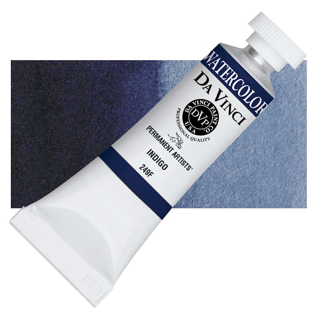 Open in modal - Da Vinci Artists' Permanent Watercolor - Indigo, 15 ml tube and swatch