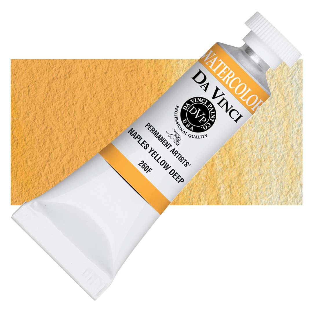 Open in modal - Da Vinci Artists' Permanent Watercolor - Naples Yellow Deep (CL), 15 ml tube and swatch