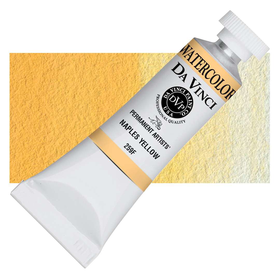 Open in modal - Da Vinci Artists' Permanent Watercolor - Naples Yellow (CL), 15 ml tube and swatch