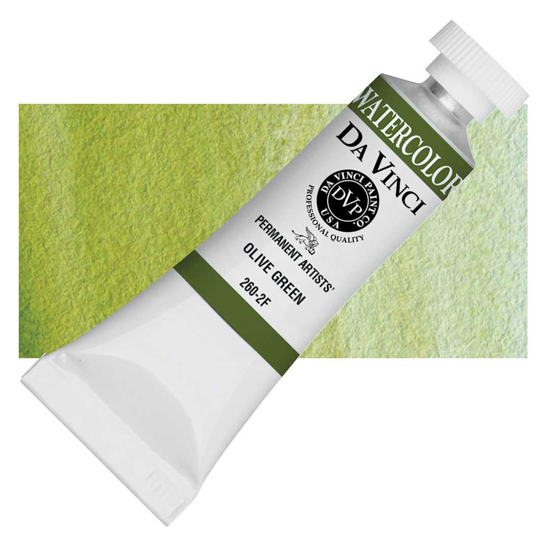 Open in modal - Da Vinci Artists' Permanent Watercolor - Olive Green, 15 ml tube and swatch