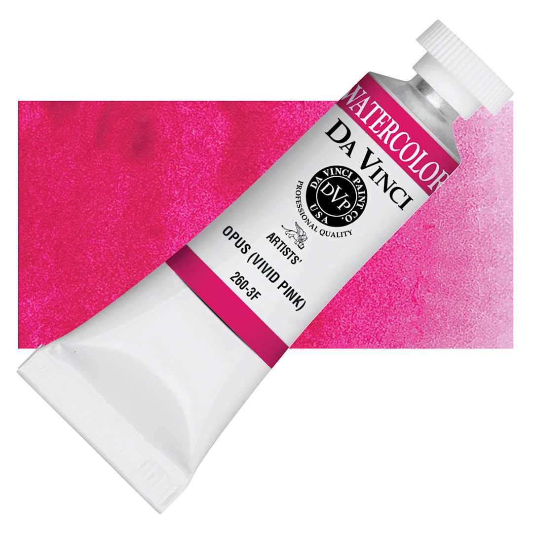 Open in modal - Da Vinci Artists' Permanent Watercolor - Opus (Vivid Pink), 15 ml tube and swatch