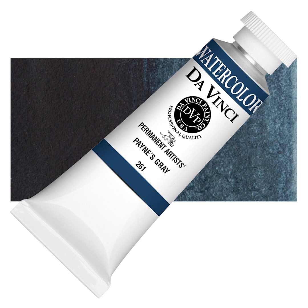 Open in modal - Da Vinci Artists' Permanent Watercolor - Payne's Gray, 37 ml tube and swatch