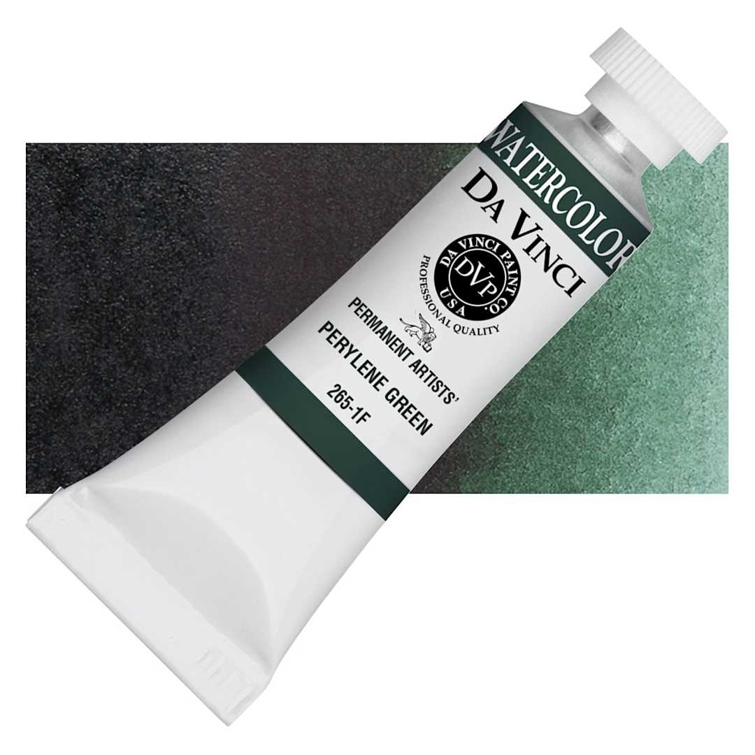 Open in modal - Da Vinci Artists' Permanent Watercolor - Perylene Green, 15 ml tube and swatch