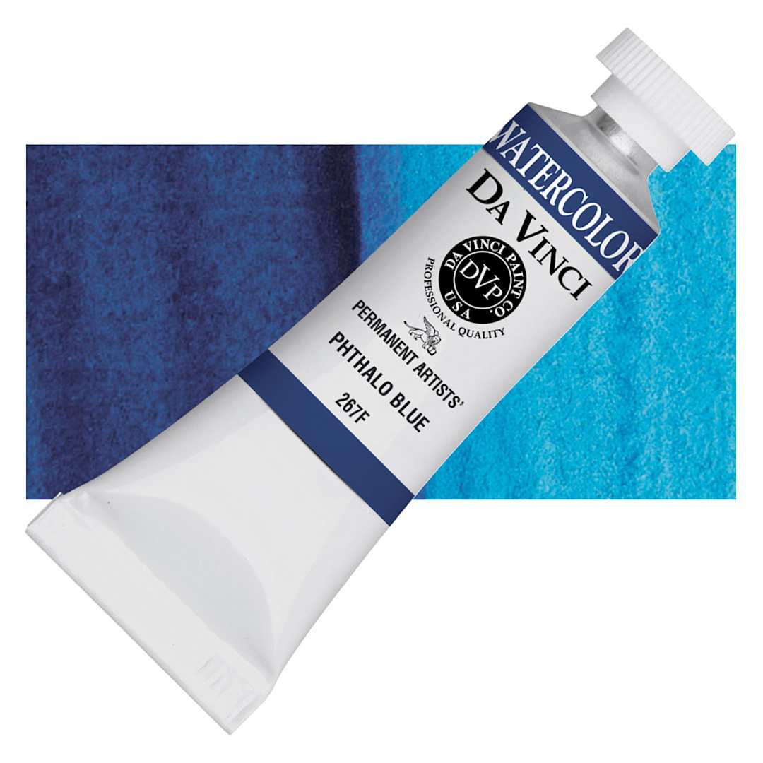 Open in modal - Da Vinci Artists' Permanent Watercolor - Phthalo Blue, 15 ml tube and swatch