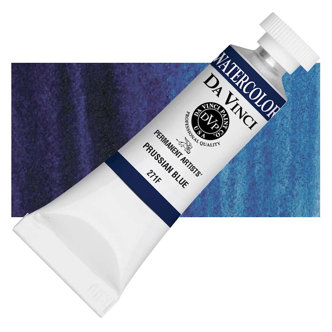 Open in modal - Da Vinci Artists' Permanent Watercolor - Prussian Blue, 15 ml tube and swatch