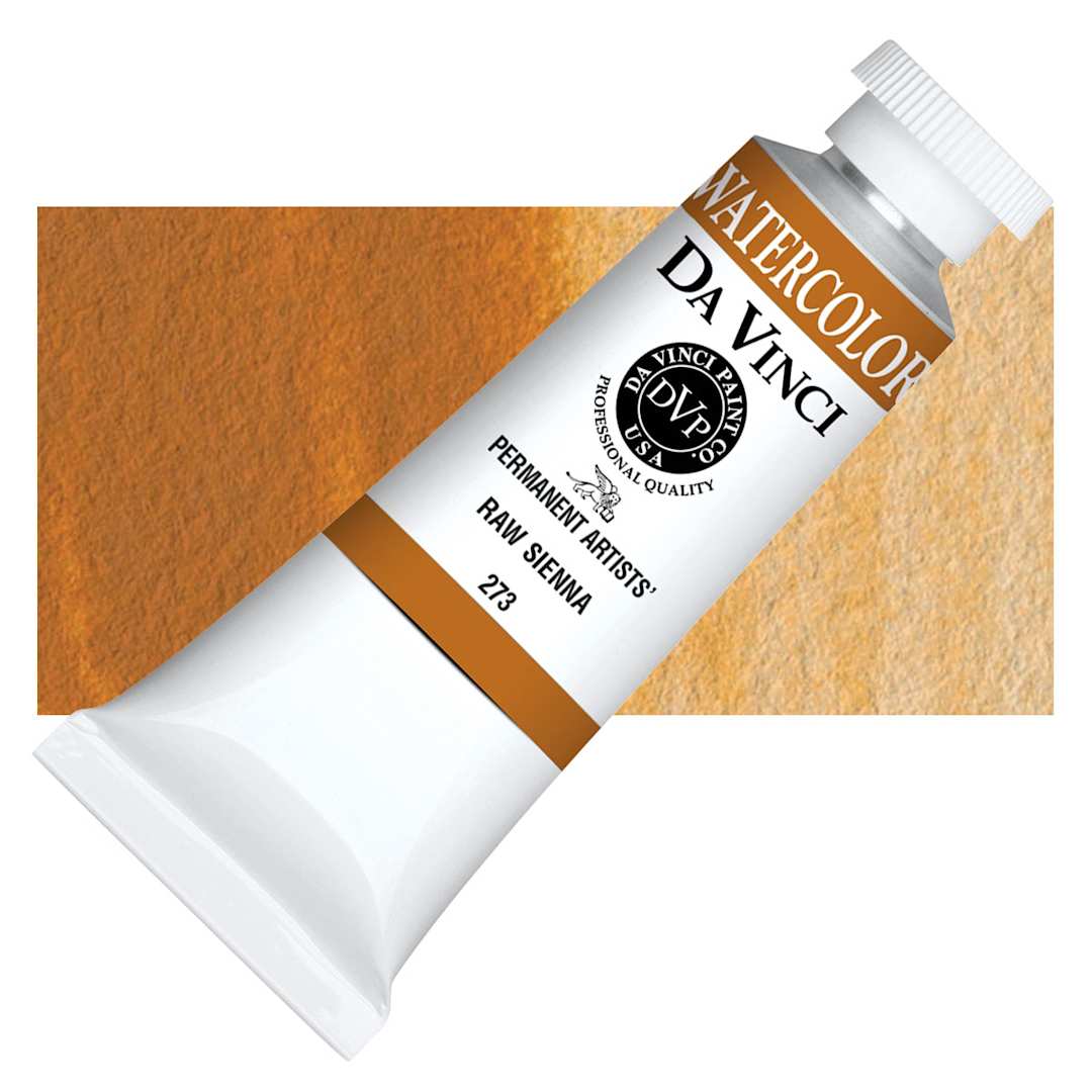 Open in modal - Da Vinci Artists' Permanent Watercolor - Raw Sienna, 37 ml tube and swatch