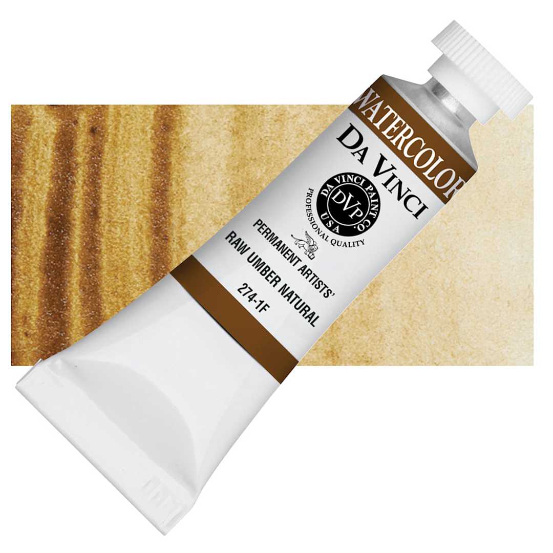 Open in modal - Da Vinci Artists' Permanent Watercolor - Raw Umber Natural, 15 ml tube and swatch