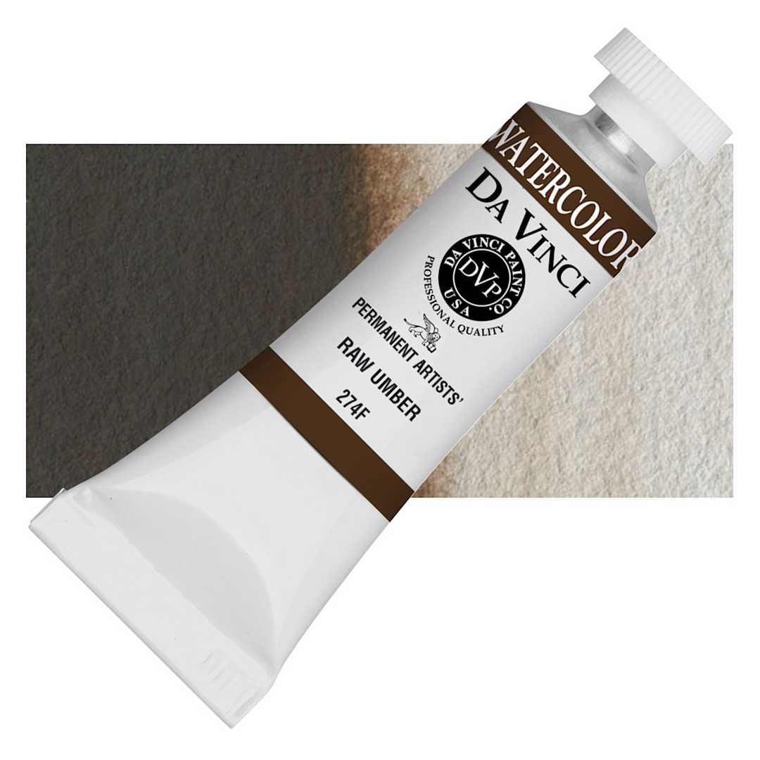 Open in modal - Da Vinci Artists' Permanent Watercolor - Raw Umber, 15 ml tube and swatch