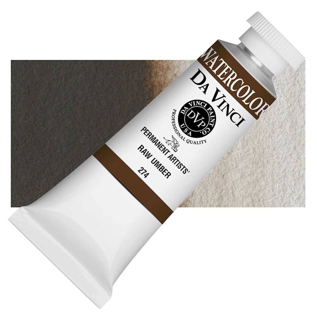 Open in modal - Da Vinci Artists' Permanent Watercolor - Raw Umber, 37 ml tube and swatch