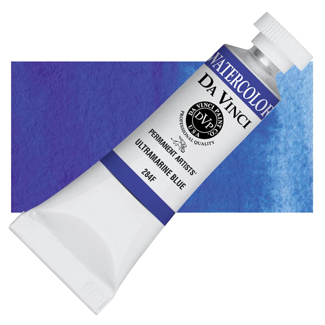 Open in modal - Da Vinci Artists' Permanent Watercolor - Ultramarine Blue, 15 ml tube and swatch