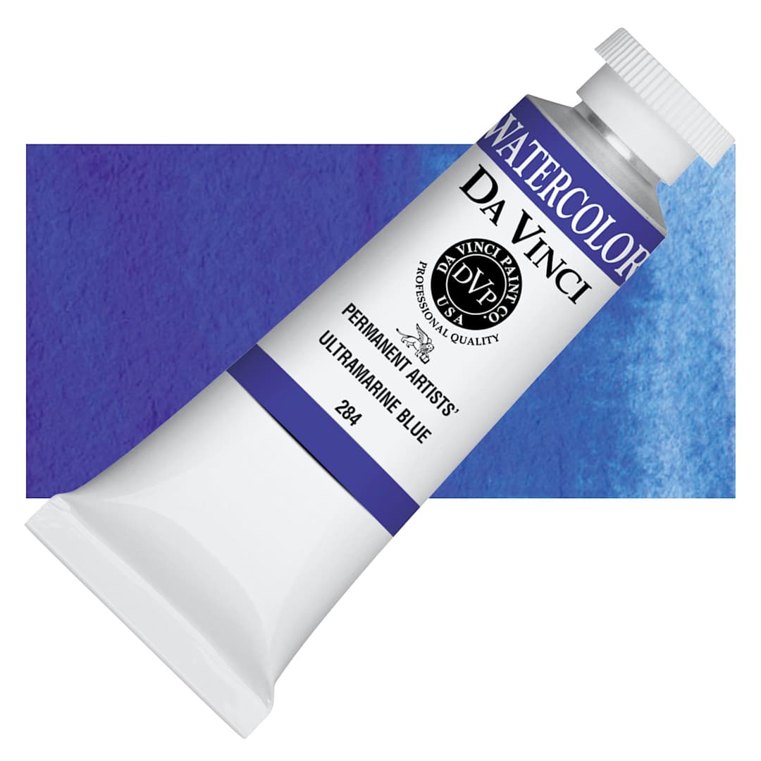 Open in modal - Da Vinci Artists' Permanent Watercolor - Ultramarine Blue, 37 ml tube and swatch
