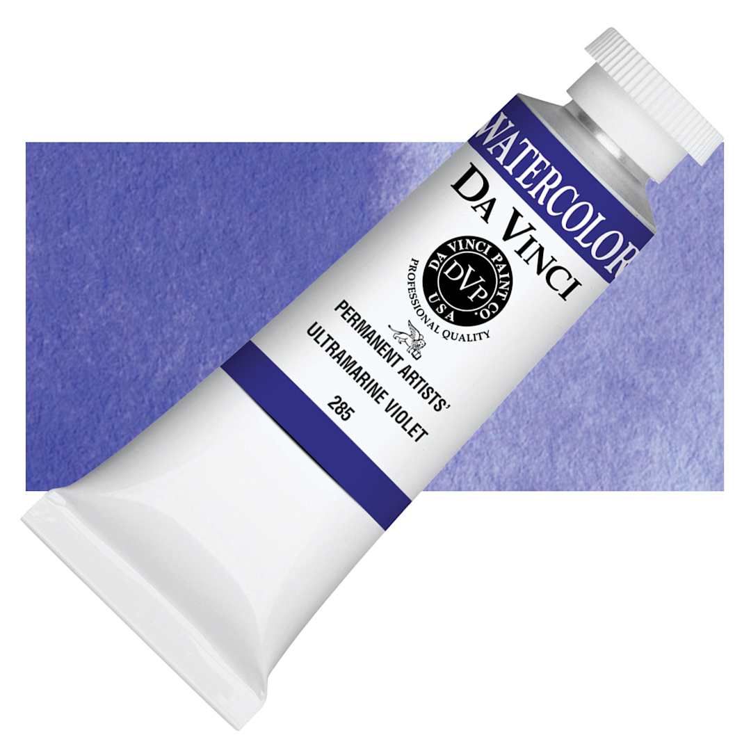 Open in modal - Da Vinci Artists' Permanent Watercolor - Ultramarine Violet, 37 ml tube and swatch
