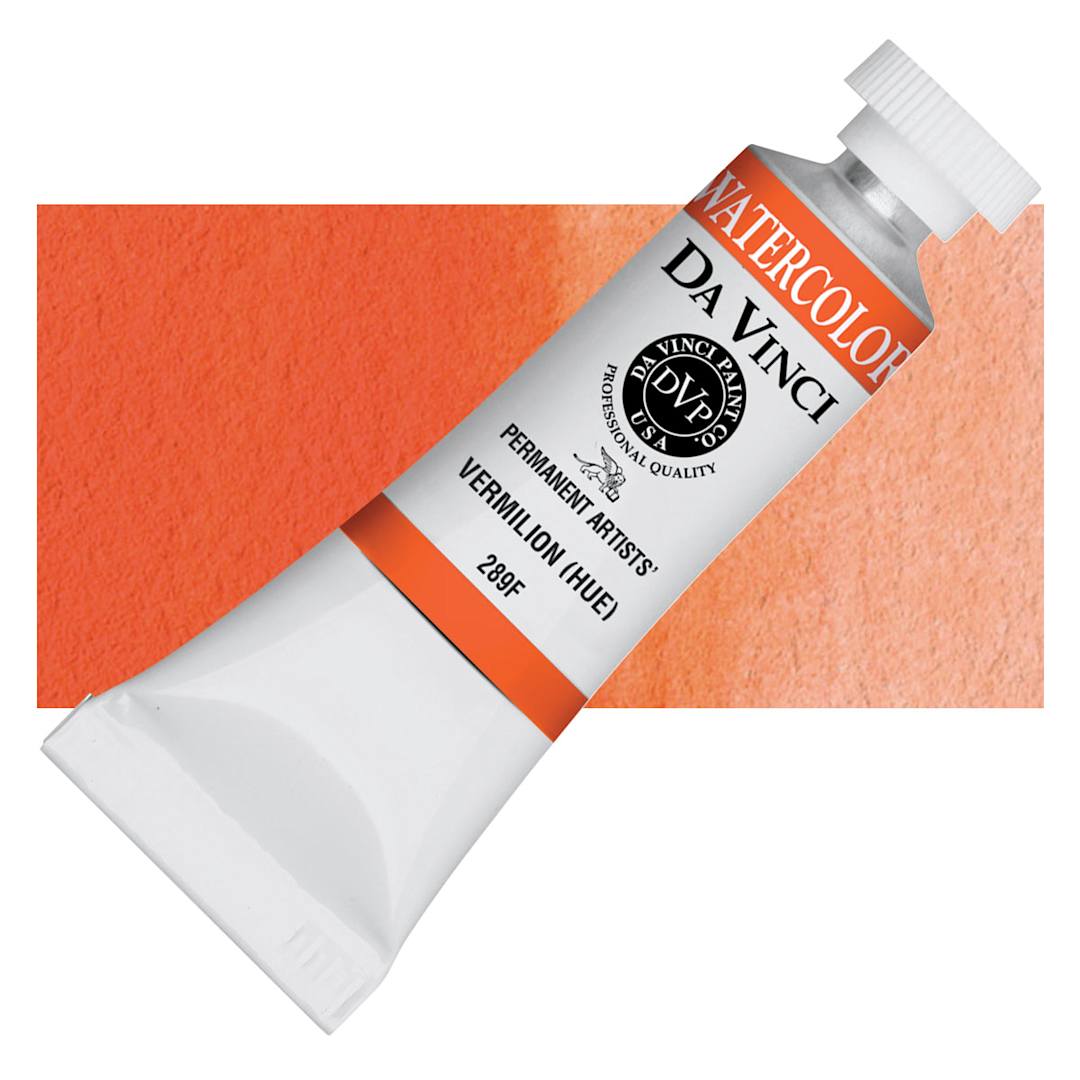 Open in modal - Da Vinci Artists' Permanent Watercolor - Vermilion Hue, 15 ml tube and swatch