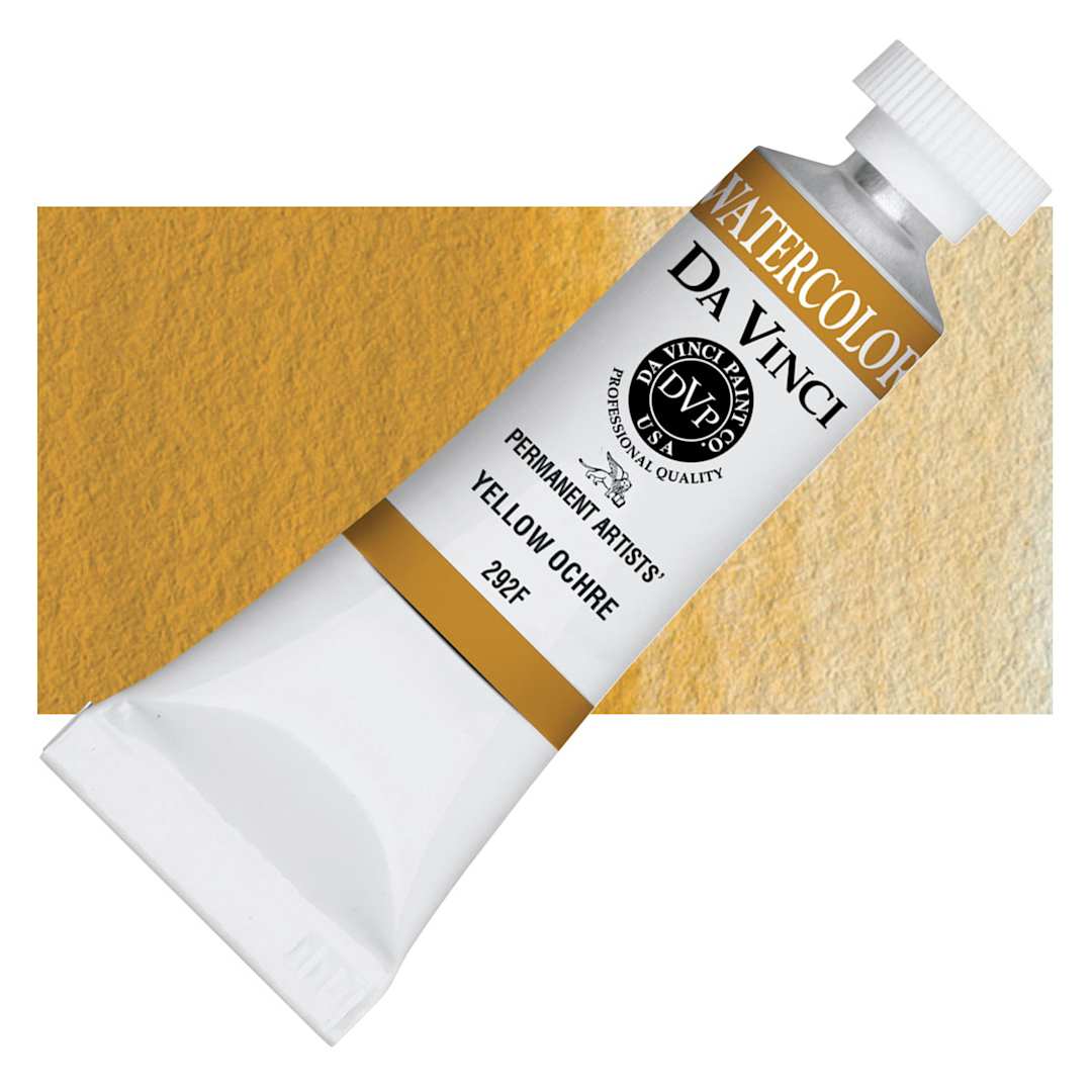 Open in modal - Da Vinci Artists' Permanent Watercolor - Yellow Ochre, 15 ml tube and swatch