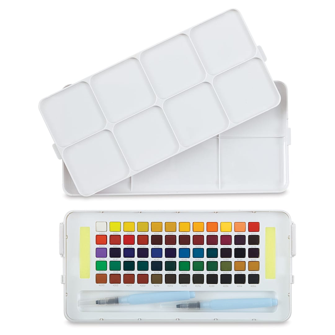 Open in modal - Sakura Koi Watercolor Studio Set - Set of 60 w/2 Brushes. Package open.